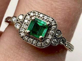 Vintage 14k White Gold.  45 Ct Colombian Emerald And Diamonds Ring
