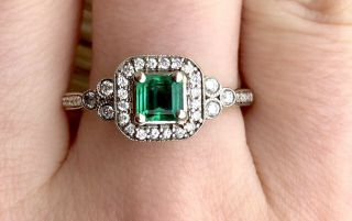 Vintage 14k White Gold.  45 Ct Colombian Emerald And Diamonds Ring 2