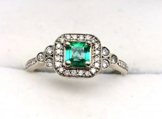 Vintage 14k White Gold.  45 Ct Colombian Emerald And Diamonds Ring 3