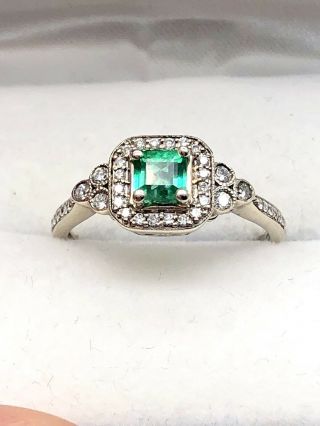 Vintage 14k White Gold.  45 Ct Colombian Emerald And Diamonds Ring 4