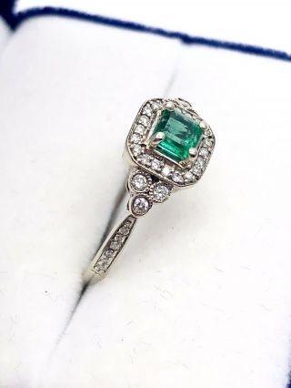 Vintage 14k White Gold.  45 Ct Colombian Emerald And Diamonds Ring 6