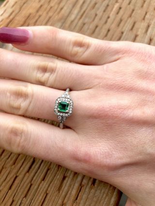 Vintage 14k White Gold.  45 Ct Colombian Emerald And Diamonds Ring 7