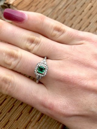 Vintage 14k White Gold.  45 Ct Colombian Emerald And Diamonds Ring 8