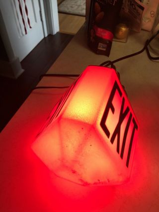Vintage Antique Ruby Red 3 sided Exit Sign Light Globe Art Deco Glass 4