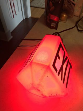 Vintage Antique Ruby Red 3 sided Exit Sign Light Globe Art Deco Glass 8