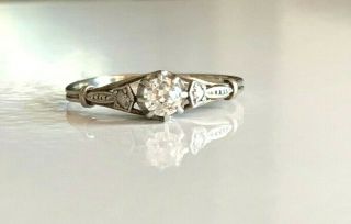Elegant 18k White Gold European Cut Diamond Art Deco Antique Engagement Ring