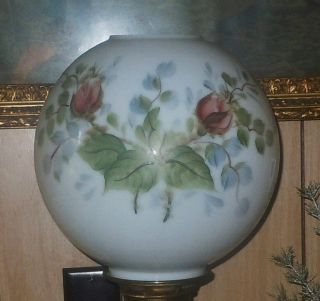 Vtg 1890 ' s E.  Miller Trophy Handle Banquet/GWTW Oil Lamp w/ H - P Roses Ball Shade 8