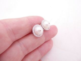 18ct white gold diamond earrings,  cultured pearl art deco design 18k 750 2