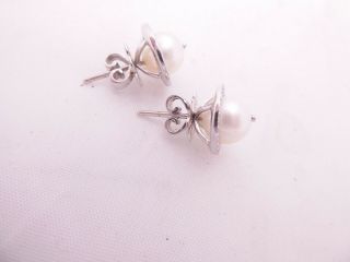 18ct white gold diamond earrings,  cultured pearl art deco design 18k 750 4