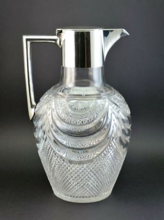 C1890,  Antique 19thc Victorian Solid Silver & Cut Glass Claret Jug Wine Decanter