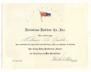 Army Navy E Award Program Kleistone Rubber Warren Rhode Island 1945 Certificate