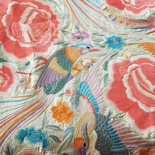 ANTIQUE CHINESE PIANO SHAWL ASIAN EMBROIDERED FLORAL PHOENIX BEDSPREAD COVER 6