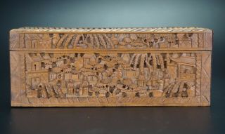 FINE Antique Chinese Canton Sandalwood Wood Deep Carved Case Box 19th C 4
