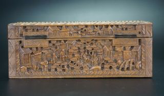 FINE Antique Chinese Canton Sandalwood Wood Deep Carved Case Box 19th C 5