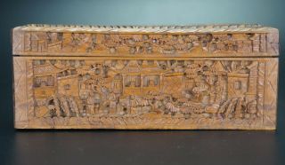 FINE Antique Chinese Canton Sandalwood Wood Deep Carved Case Box 19th C 6