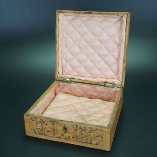 FINE Antique Chinese Canton Sandalwood Wood Deep Carved Case Box 19th C 8