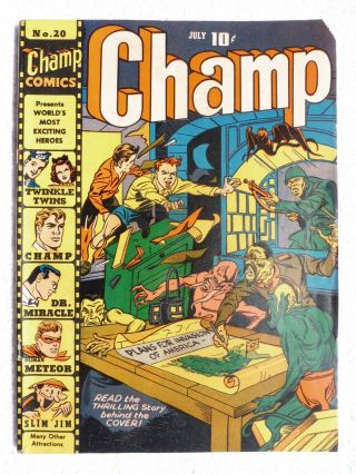 Rare Champ Comics 20 Harvey 1942 Very Scarce Jack Kirby Cover & Art Wwii
