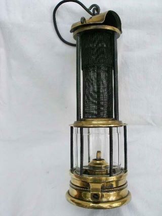 Antique Brass & Steel Gauze Miners Lamp By Joseph Cooke & Co Of Birmingham.