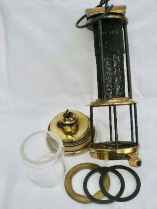 Antique Brass & Steel Gauze Miners Lamp By Joseph Cooke & Co of Birmingham. 3