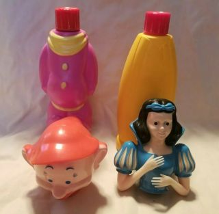 Vintage 1960 ' s Soaky bottles set.  Disney Snow White & Dopey.  Good Shape HTF 5