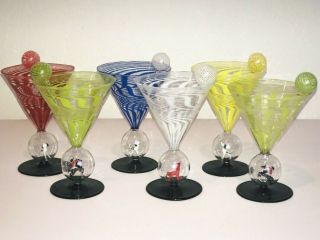 Vintage Bimini Hand Blown Martini Cocktail Glasses Set Of 6
