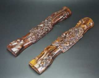 FINE Pair Antique Chinese Hard Wood Hongmu Ruyi Lingzhi Scholar Paper Weight 2