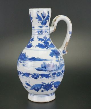Large Chinese Blue And White Porcelain Ewer Jug Cup Transitional 16th C