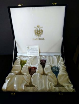 Faberge Antique Cordial Set Of 4 In Suede Blue Box W - Papers 100 Year Re - Issue