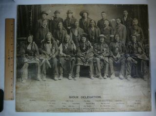 Large Antique Photo Sioux Delegation Native American Indian C M Bell Vtg 20 X 16