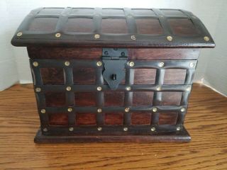 Vintage Treasure Chest Stash Box Dark Wood Hump Lid Metal Trim And Studs 8 X 10