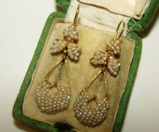 Exquisite,  Antique,  Asian 18 Ct Gold Earrings With Fine Split Pearls