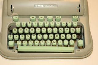 Vintage Hermes 3000 Portable Typewriter Cover & Case Seafoam Green Pica Type 3