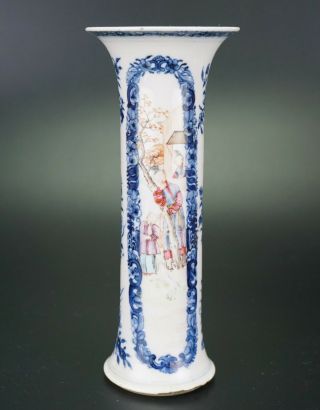 Antique Chinese Porcelain Blue And White Famille Rose Gu Vase Qianlong 18th C