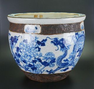 Huge Antique Chinese Porcelain Blue And White Dragon Bowl Jardiniere 19th C A