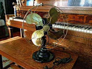 Antique Electric Fan Emerson Vintage Old Oscillating Brass Blade Cage