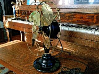 Antique Electric Fan Emerson Vintage Old Oscillating Brass Blade cage 2