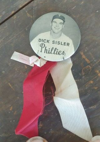 Vintage Dick Sisler Phillies Pinback With Ribbons