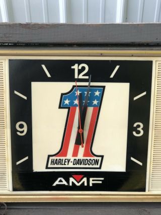 VERY RARE Harley Davidson AMF light Up Clock Sign 50”x16”x6” 3