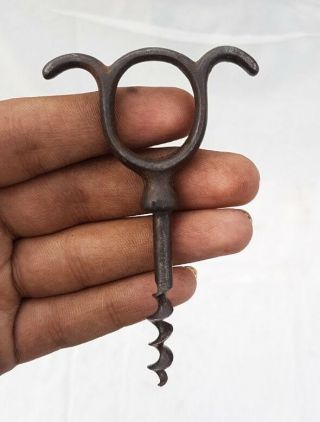 Vintage Old Antique Iron Unique Handcrafted Corkscrew Bottle Opener Collectible