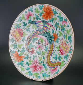 HUGE 13.  4  Chinese Famille Rose Porcelain Nyonya Straits Phoenix Plate 19th C 8