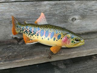 JACOB SAZAMA FEMALE GOLDEN TROUT FISH DECOY WOOD CARVING FISHING LURE 2