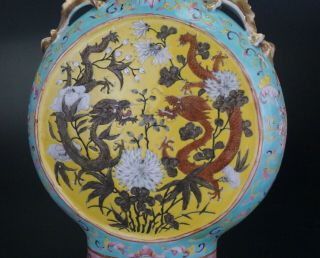 Antique Chinese Straits Porcelain Famille Rose Moonflask Dragon Vase DaYaZhai 10