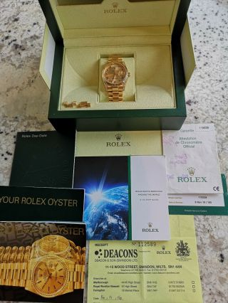 Rolex Day - Date 118338 18ct Gold Box Papers RARE Diamond Shoulders 2
