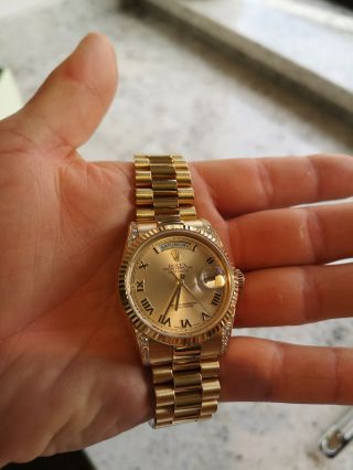 Rolex Day - Date 118338 18ct Gold Box Papers RARE Diamond Shoulders 8