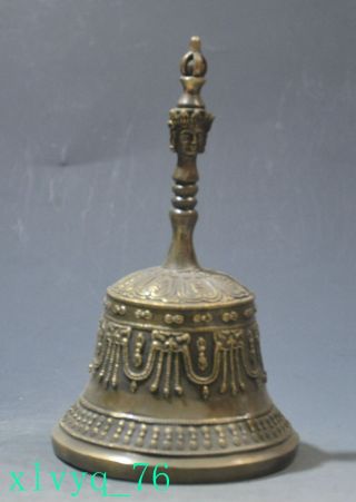 5.  9”chinese Old Tibet Hand - Carved Brass Drop Magic Pestle Bells