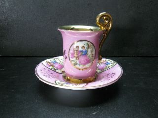 Vintage Royal Crown Demitasse Cup & Saucer Courting Couple Gold Trim 55/1280