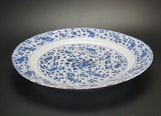 FINE LARGE Antique Chinese Blue and White Porcelain Flower Plate KANGXI 17th C 12