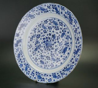 FINE LARGE Antique Chinese Blue and White Porcelain Flower Plate KANGXI 17th C 2