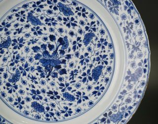 FINE LARGE Antique Chinese Blue and White Porcelain Flower Plate KANGXI 17th C 6