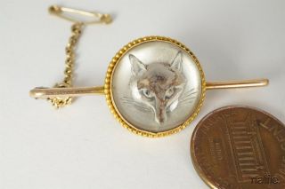 Antique Victorian English 15k Gold Essex Crystal Fox Hunting Bar Brooch C1880